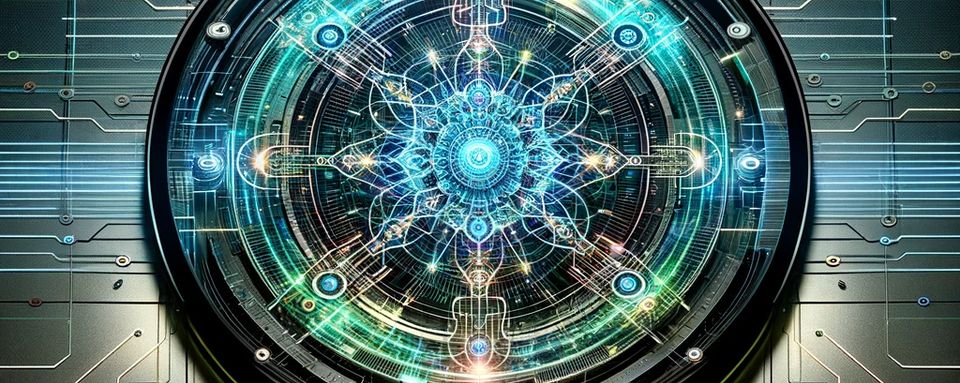 Fluxture banner: a glowing circuit mandala